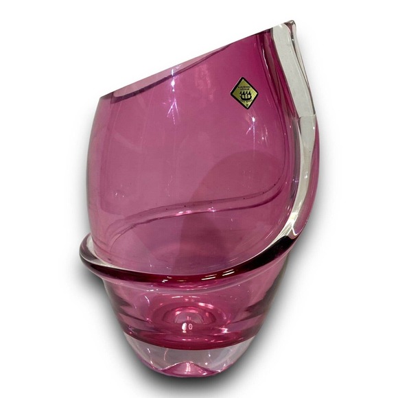 Vintage Josef Hospodka Chribska Glasworks Amethyst Pink Vase MCM Czech Republic - Picture 2 of 10